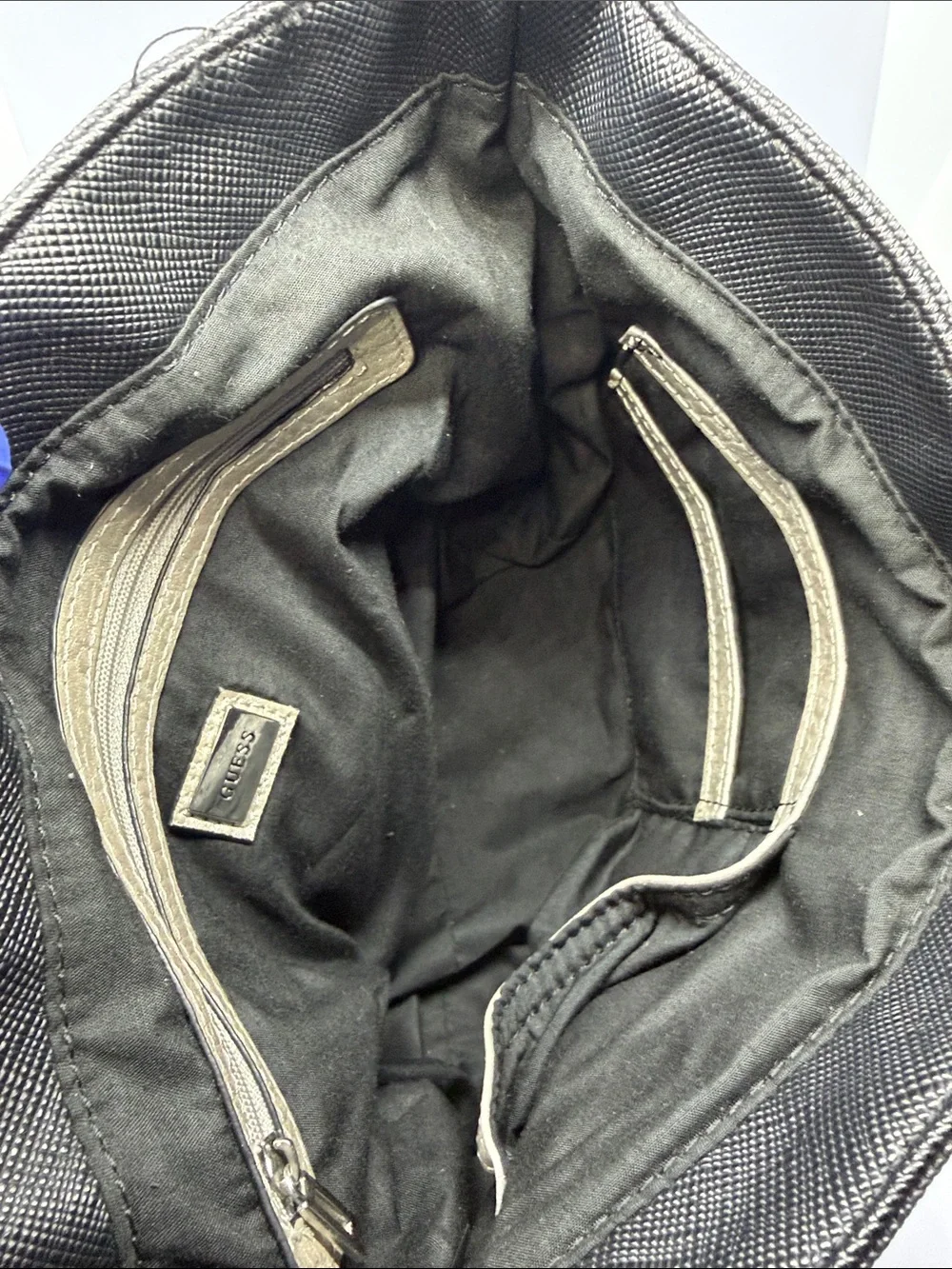 GUESS Black Satchel with Silver Metallic Strap Accent